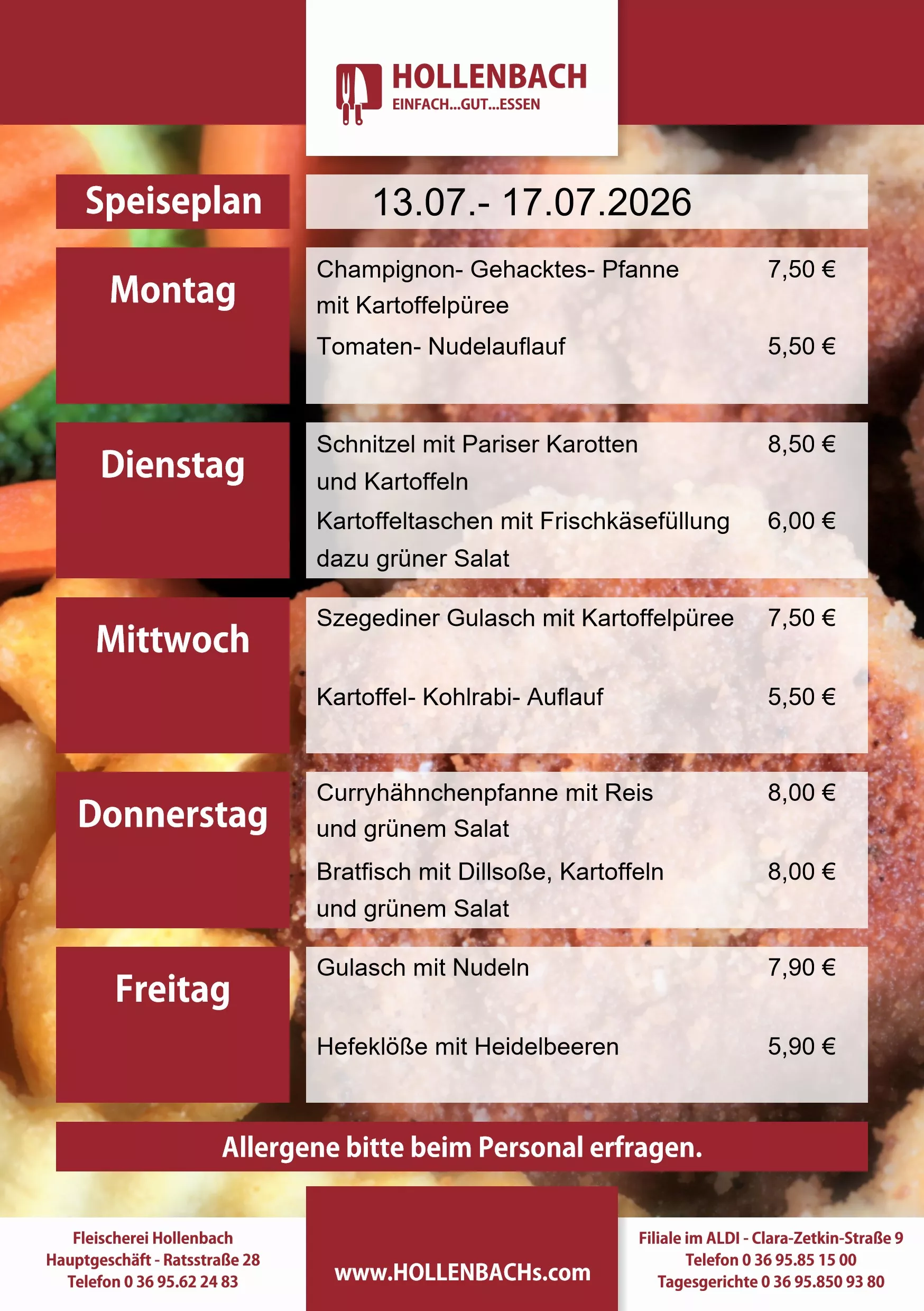 HOLLENBACHs wöchentlicher Speiseplan