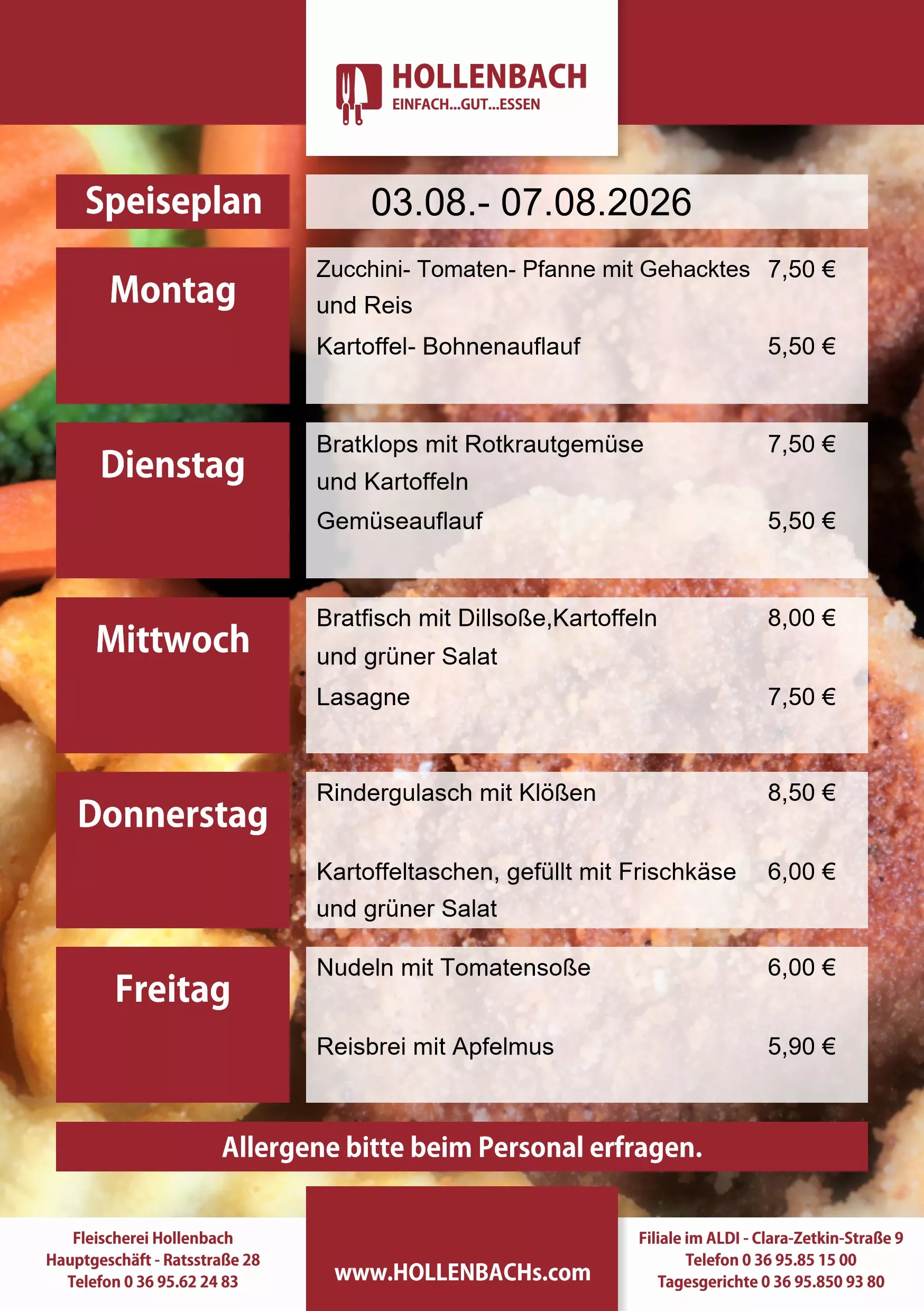 HOLLENBACHs wöchentlicher Speiseplan