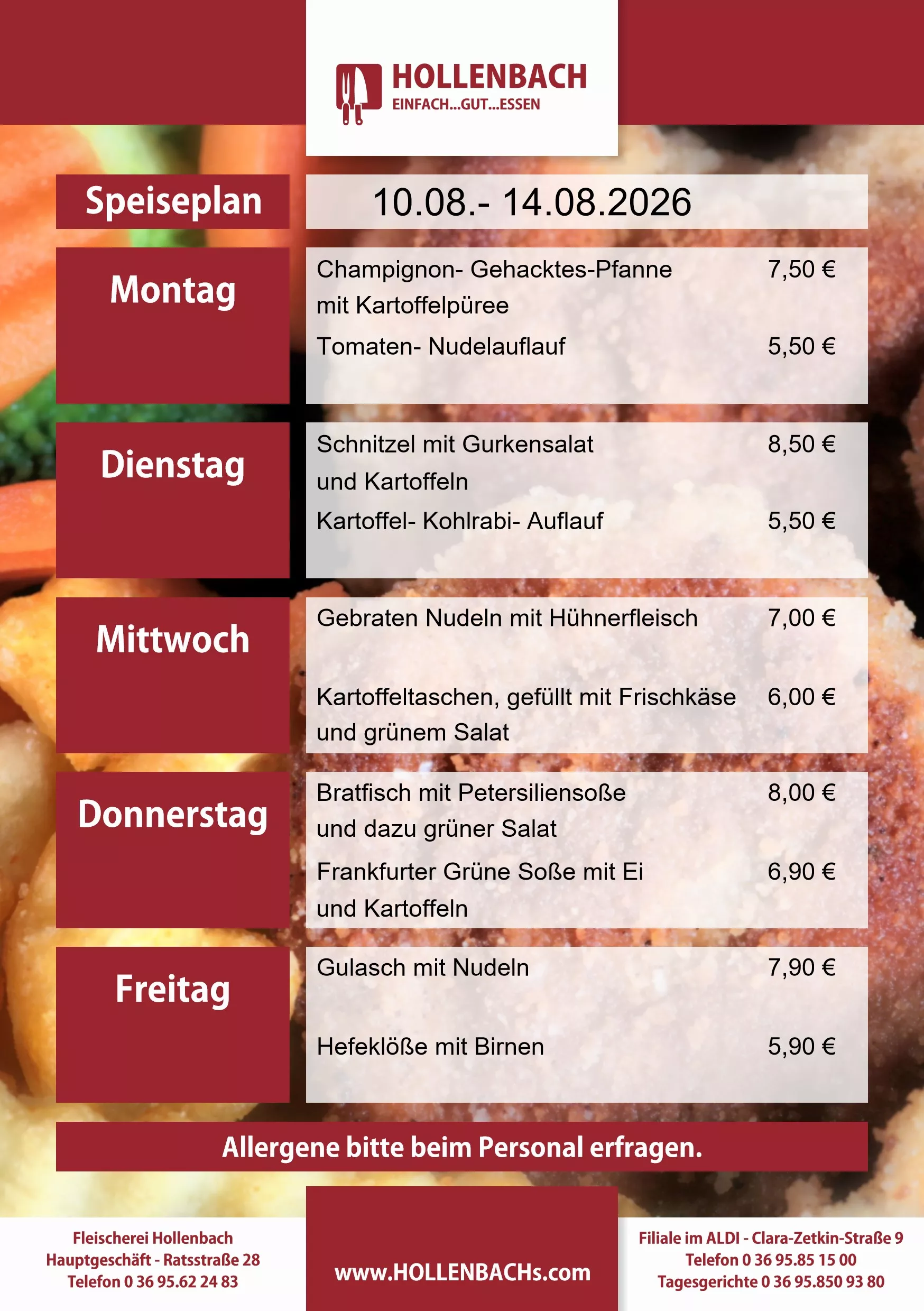 HOLLENBACHs wöchentlicher Speiseplan