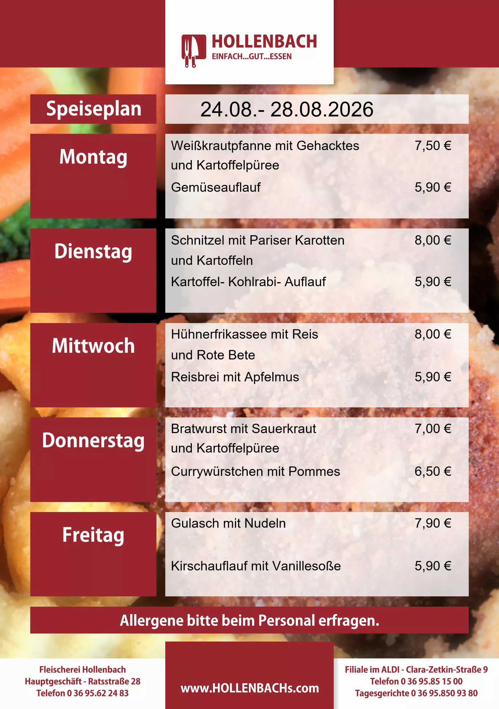 HOLLENBACHs wöchentlicher Speiseplan