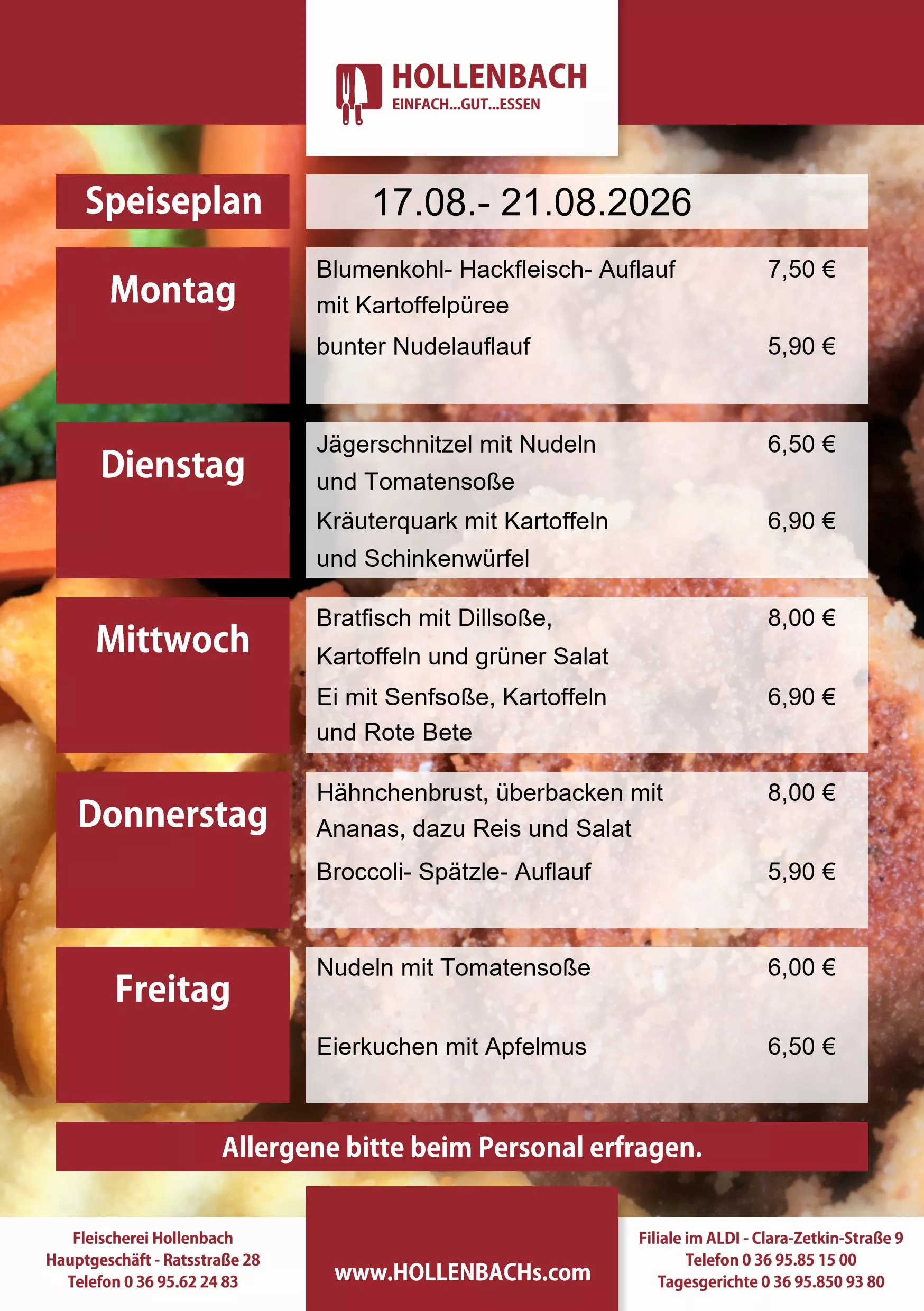 HOLLENBACHs wöchentlicher Speiseplan