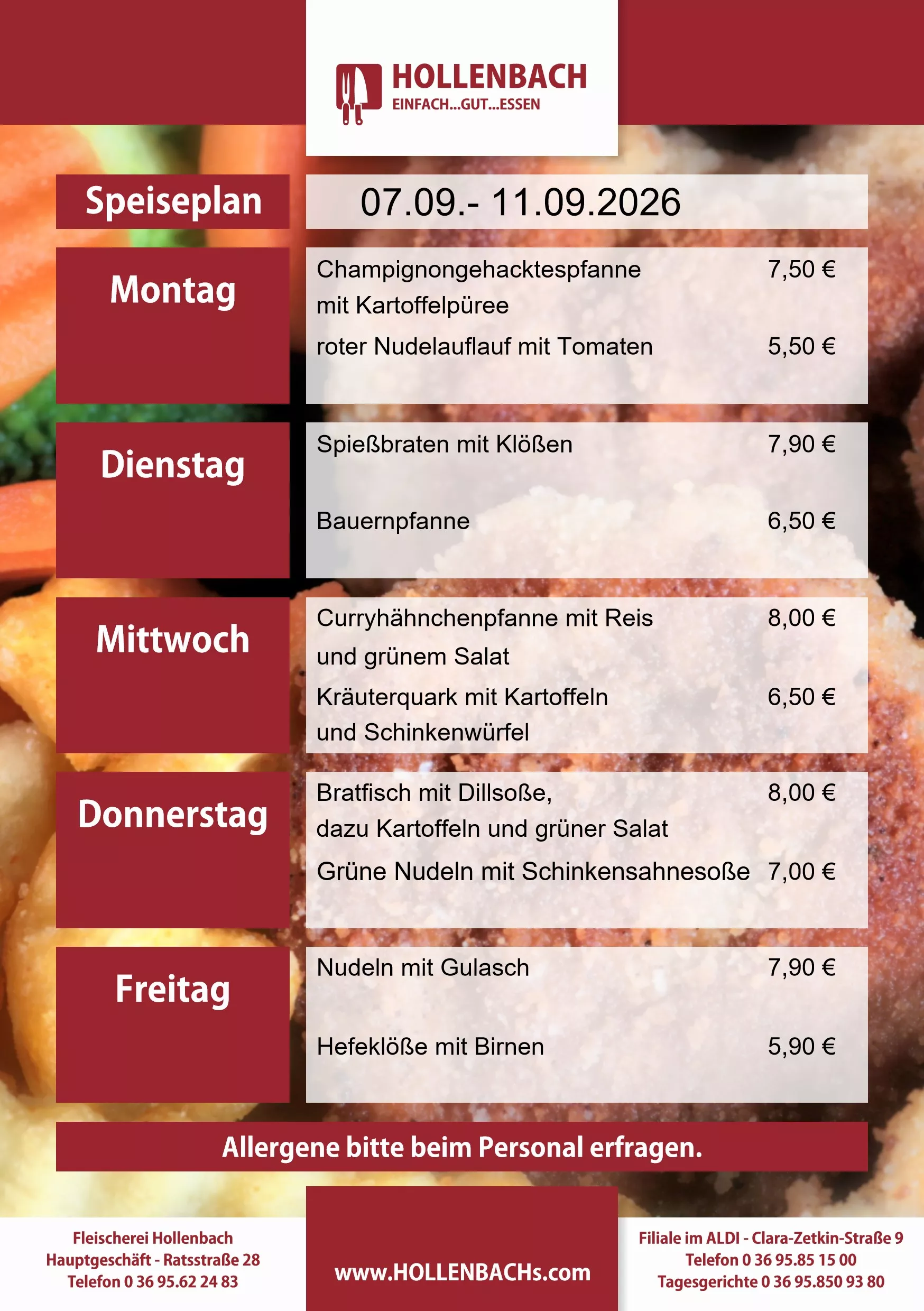 HOLLENBACHs wöchentlicher Speiseplan