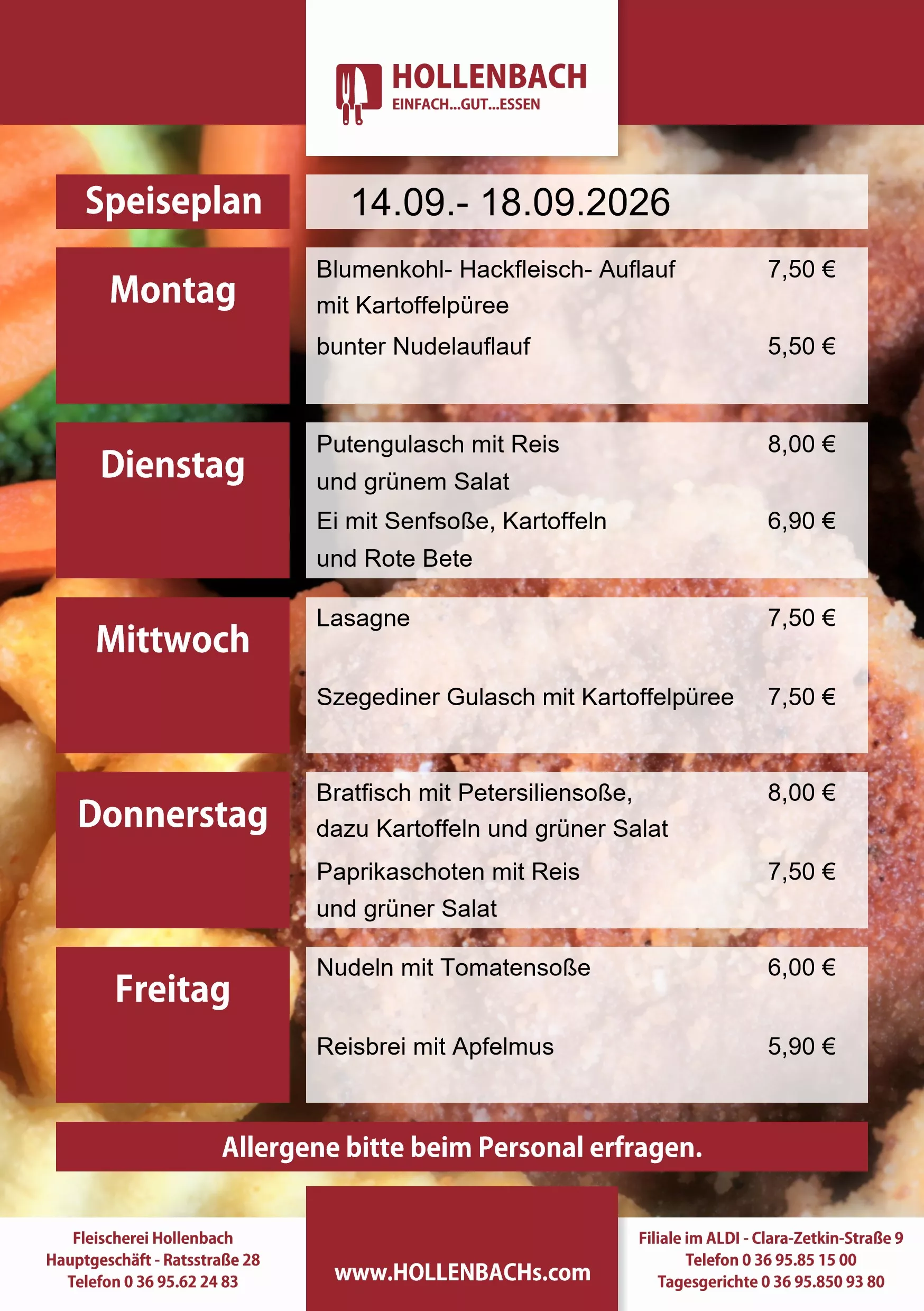 HOLLENBACHs wöchentlicher Speiseplan