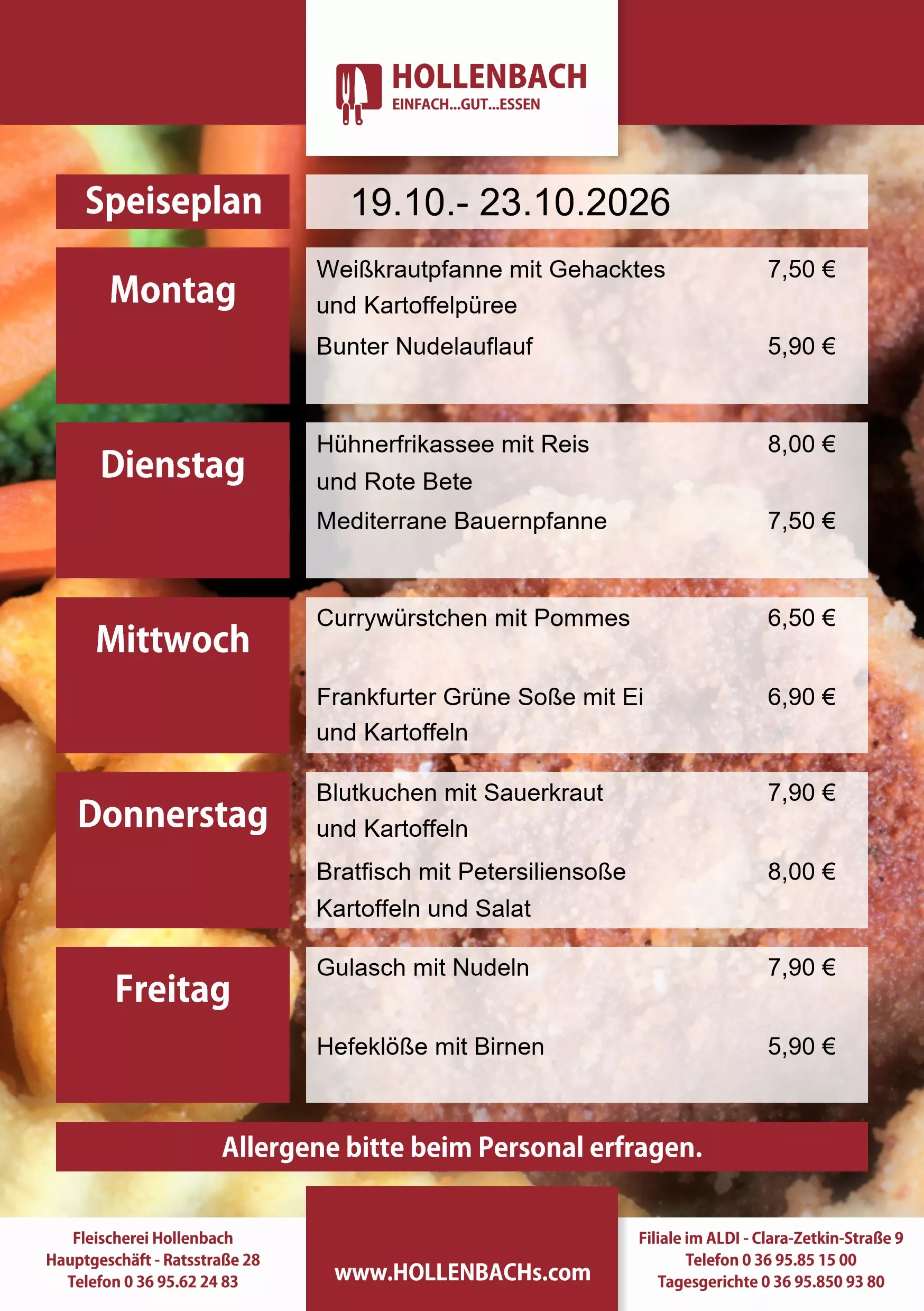 HOLLENBACHs wöchentlicher Speiseplan