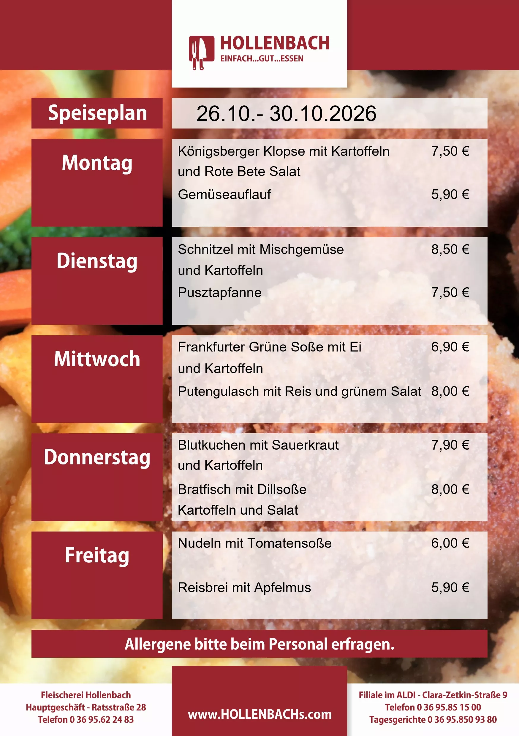 HOLLENBACHs wöchentlicher Speiseplan