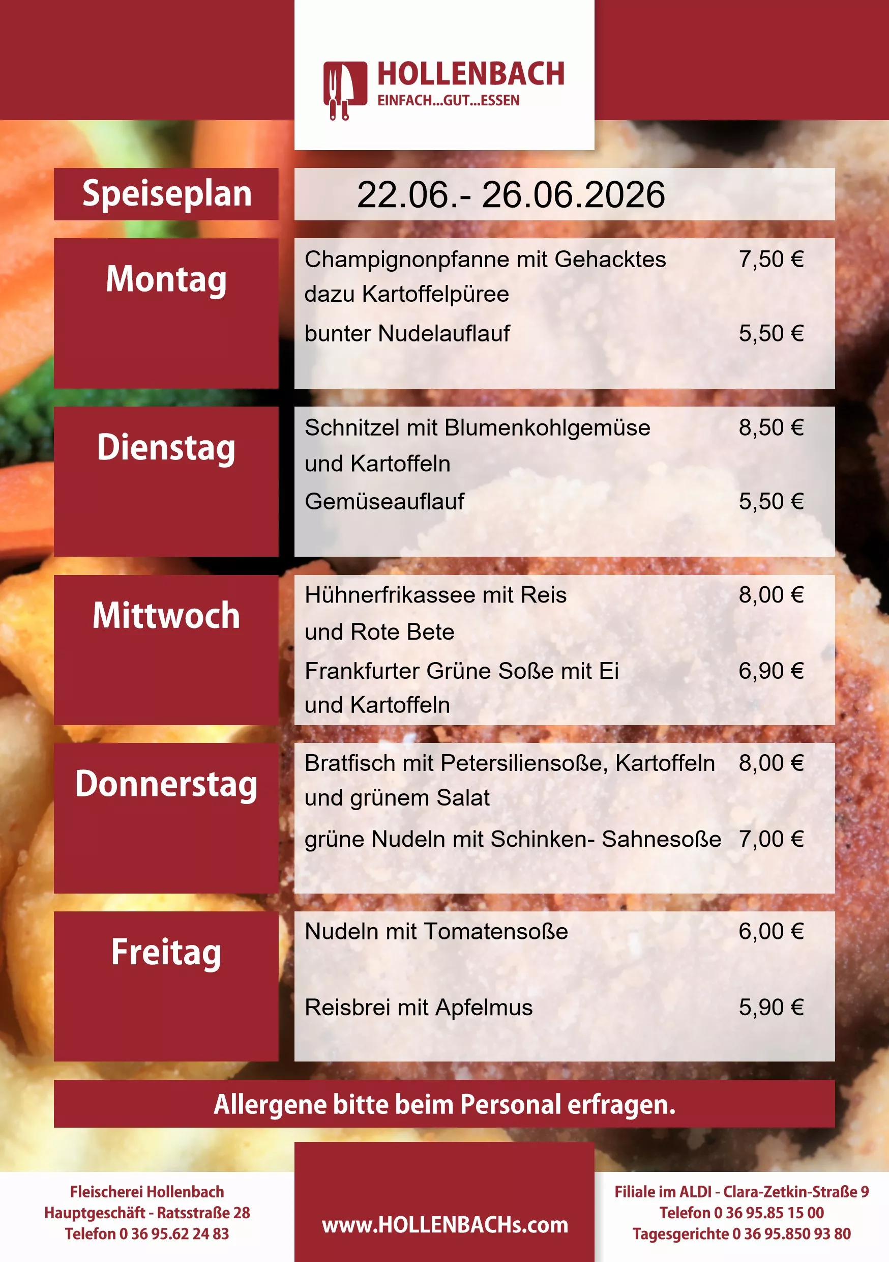 HOLLENBACHs wöchentlicher Speiseplan